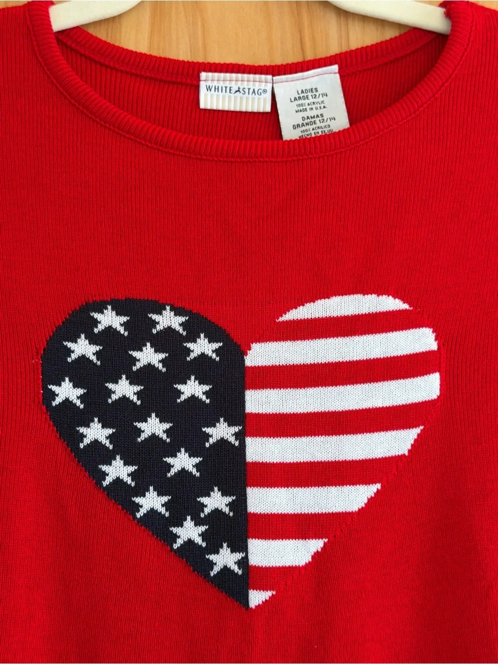 NWT Vintage White Stag Red Sleeveless Sweater Tank with American Flag Heart